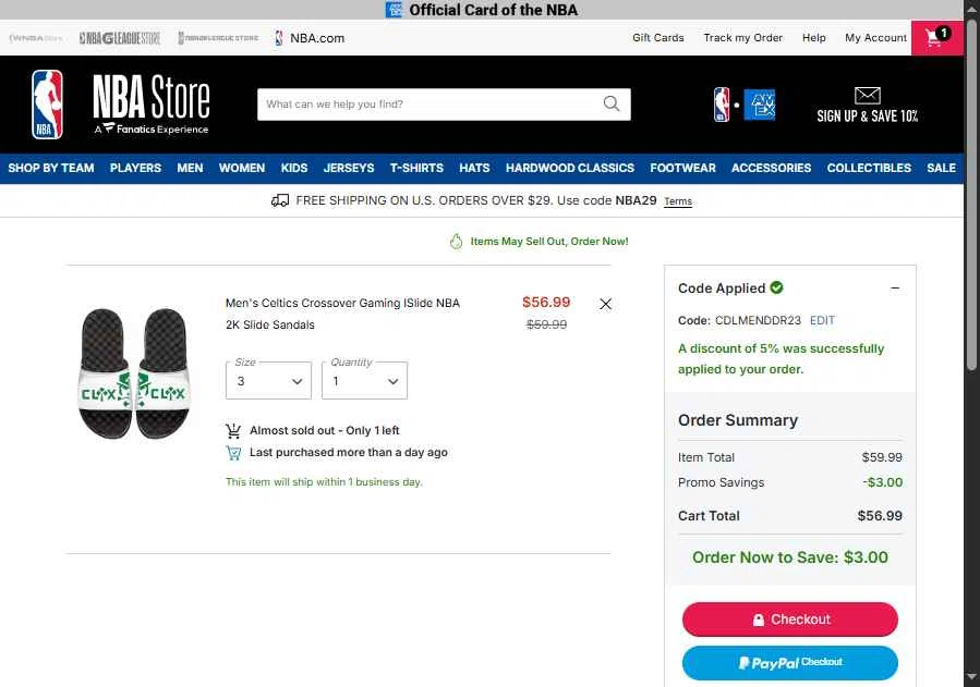 Phoenix Suns checkout page showing Phoenix Suns promo code box | Screenshot taken by SimplyCodes community member on Feb 4, 2026
