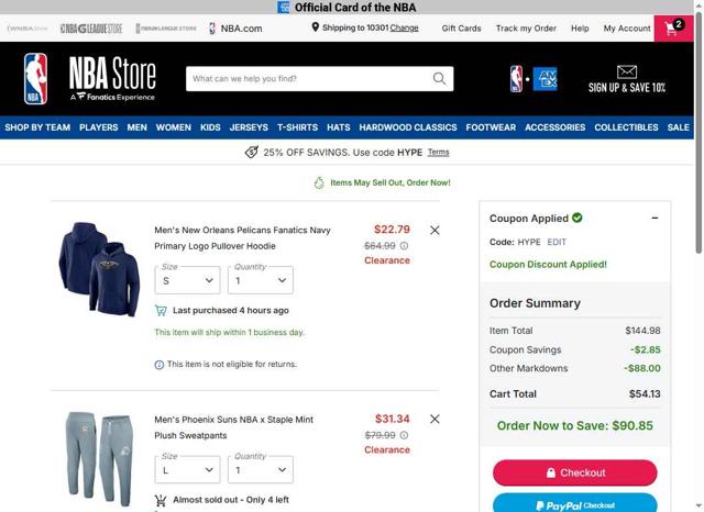 Phoenix Suns checkout page showing Phoenix Suns promo code box | Screenshot taken by SimplyCodes community member on Sep 24, 2025