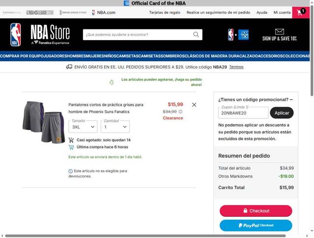 Phoenix Suns checkout page showing Phoenix Suns promo code box | Screenshot taken by SimplyCodes community member on Sep 10, 2025