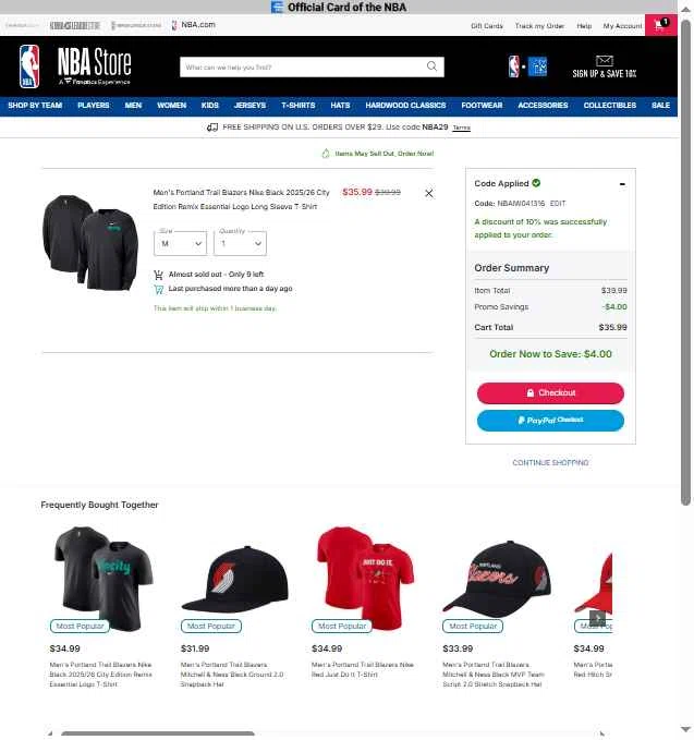 Phoenix Suns checkout page showing Phoenix Suns promo code box | Screenshot taken by SimplyCodes community member on Feb 4, 2026