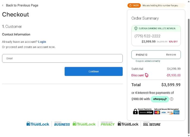 Phone Number Expert checkout page showing Phone Number Expert discount code box | Screenshot taken by SimplyCodes community member on May 26, 2025