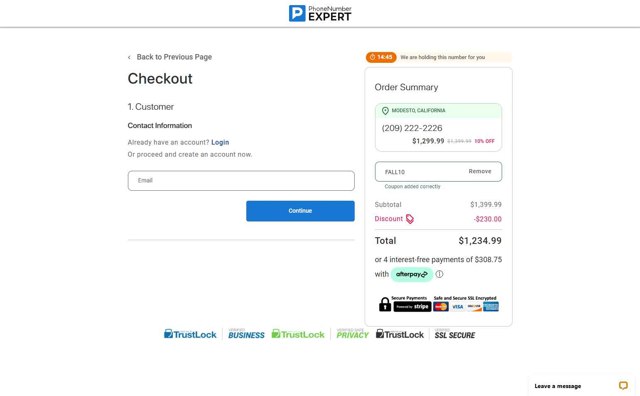 Phone Number Expert checkout page showing Phone Number Expert discount code box | Screenshot taken by SimplyCodes community member on Jun 2, 2025