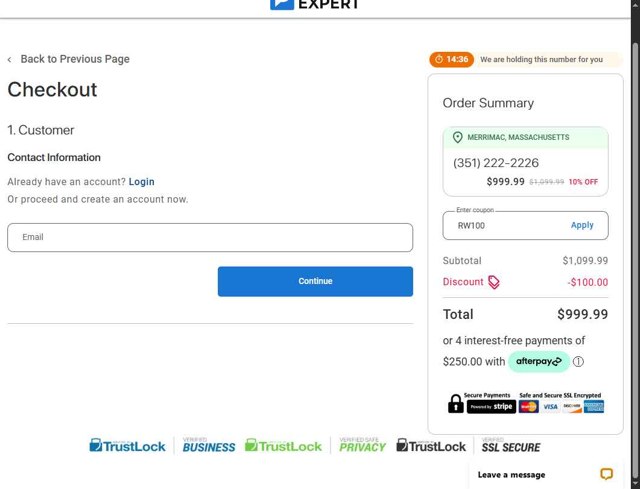 Phone Number Expert checkout page showing Phone Number Expert discount code box | Screenshot taken by SimplyCodes community member on Jul 8, 2025