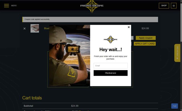 Phone Skope checkout page showing Phone Skope coupon code box | Screenshot taken by SimplyCodes community member on Jul 7, 2025