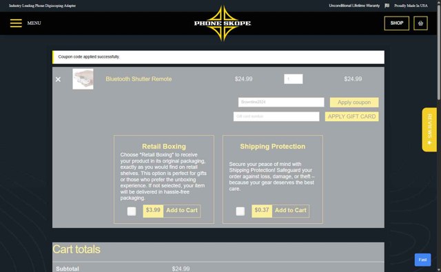 Phone Skope checkout page showing Phone Skope coupon code box | Screenshot taken by SimplyCodes community member on Jul 7, 2025