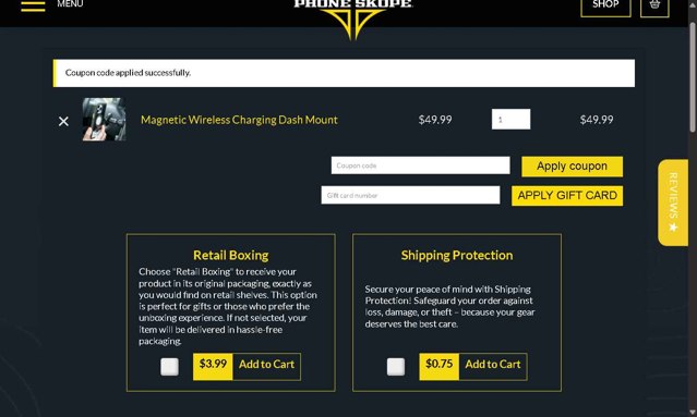 Phone Skope checkout page showing Phone Skope coupon code box | Screenshot taken by SimplyCodes community member on Jul 8, 2025
