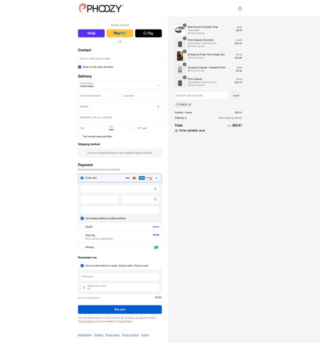 Phoozy checkout page showing Phoozy discount code box | Screenshot taken by SimplyCodes community member on Sep 4, 2025