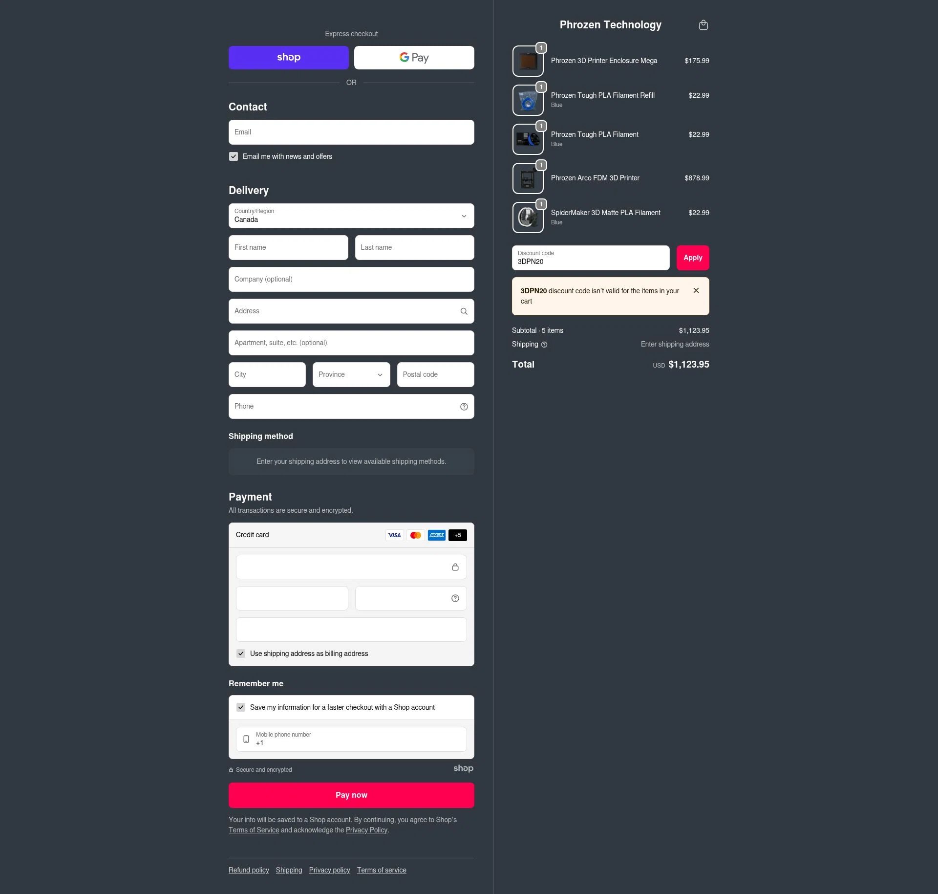 Phrozen Technology checkout page showing Phrozen Technology promo code box | Screenshot taken by SimplyCodes community member on Dec 5, 2025
