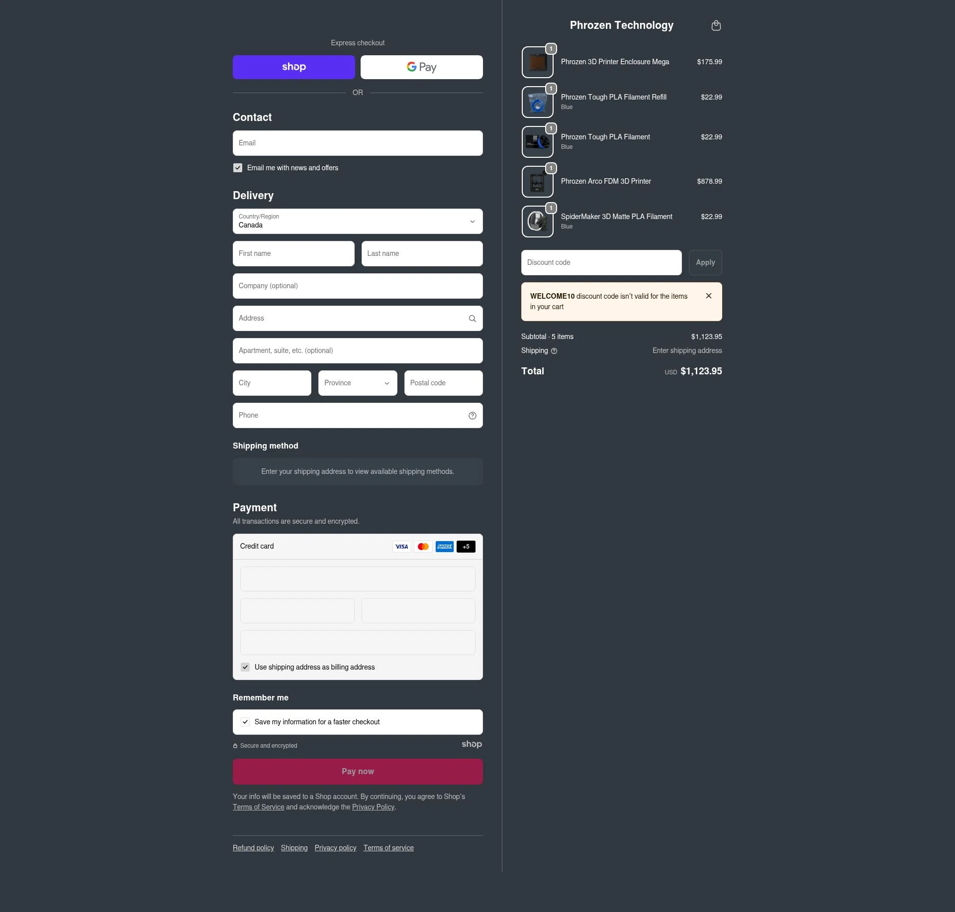 Phrozen Technology checkout page showing Phrozen Technology promo code box | Screenshot taken by SimplyCodes community member on Dec 16, 2025