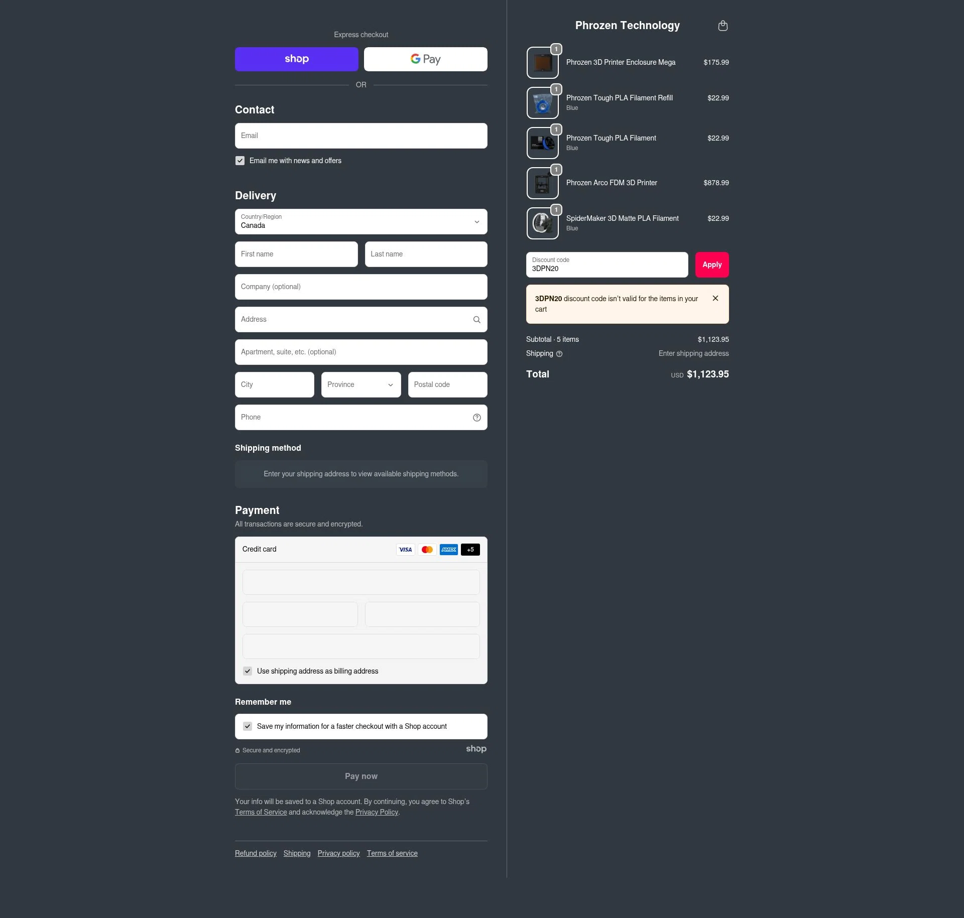 Phrozen Technology checkout page showing Phrozen Technology promo code box | Screenshot taken by SimplyCodes community member on Nov 30, 2025
