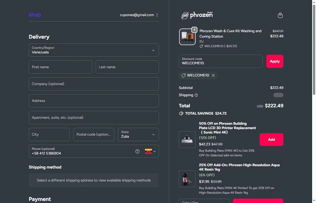 Phrozen Technology checkout page showing Phrozen Technology promo code box | Screenshot taken by SimplyCodes community member on Dec 11, 2025