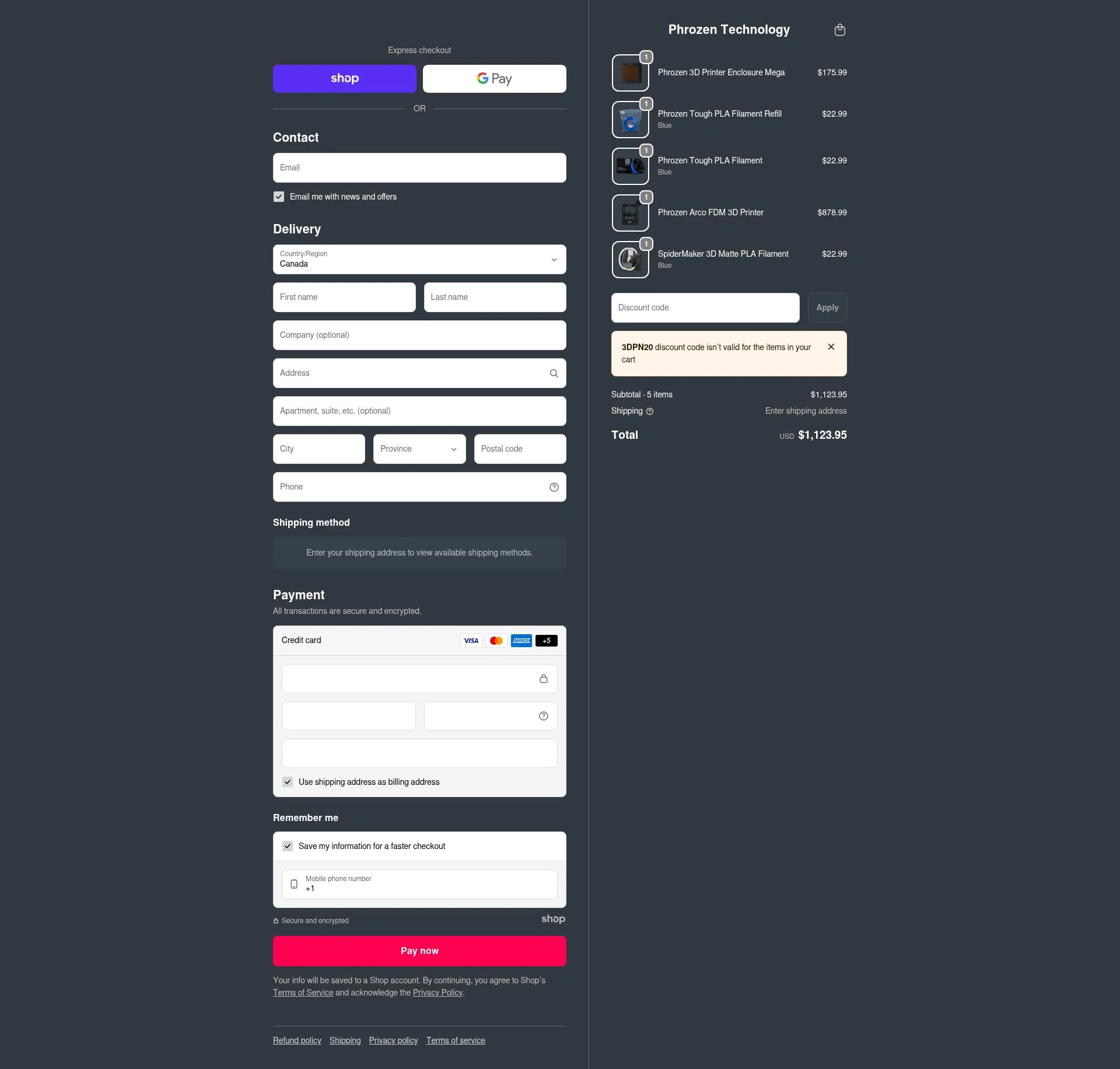 Phrozen Technology checkout page showing Phrozen Technology promo code box | Screenshot taken by SimplyCodes community member on Dec 23, 2025