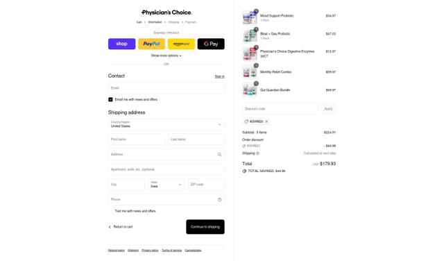 Physician's Choice checkout page showing Physician's Choice promo code box | Screenshot taken by SimplyCodes community member on Sep 13, 2025