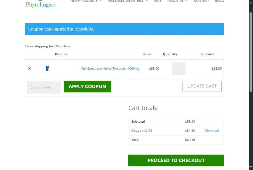 PhytoLogica checkout page showing PhytoLogica promo code box | Screenshot taken by SimplyCodes community member on Jan 9, 2026