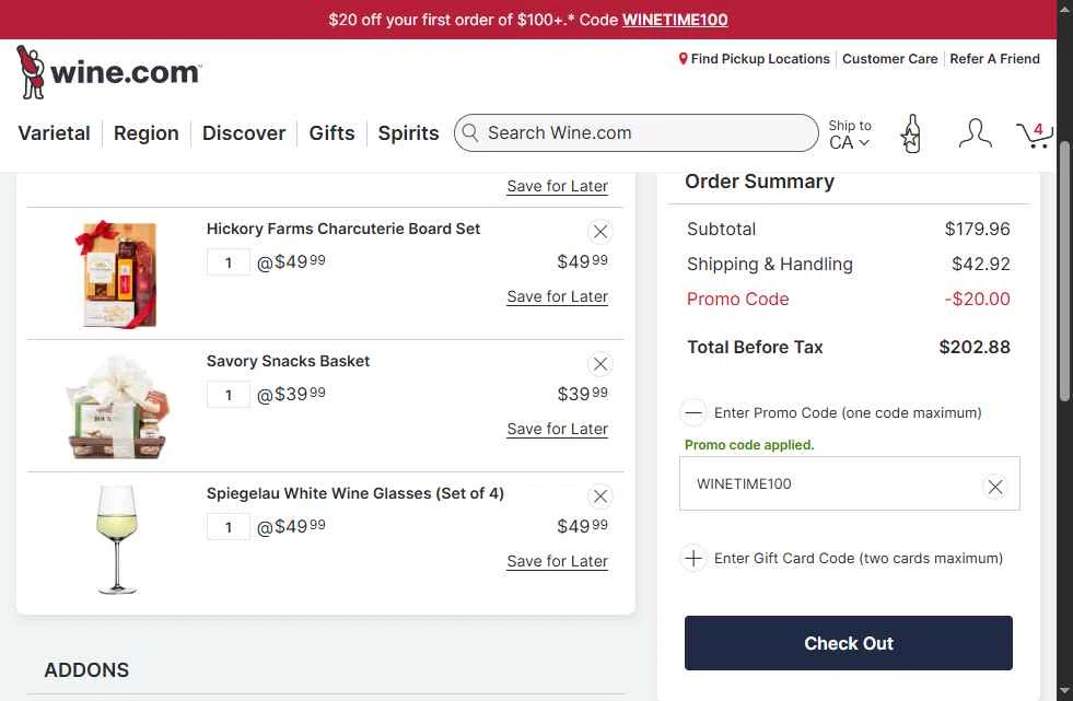 Picked by Wine.com checkout page showing Picked by Wine.com promo code box | Screenshot taken by SimplyCodes community member on Nov 18, 2025