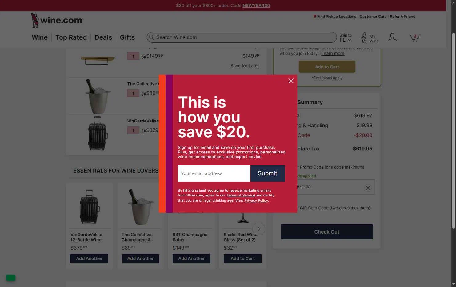 Picked by Wine.com checkout page showing Picked by Wine.com promo code box | Screenshot taken by SimplyCodes community member on Jan 2, 2026