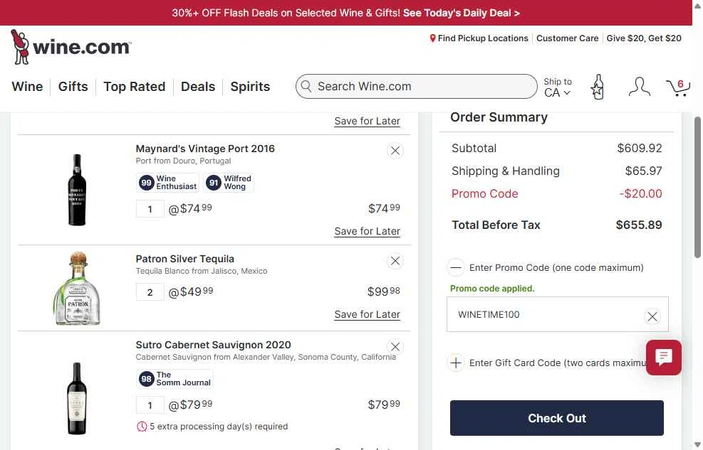 Picked by Wine.com checkout page showing Picked by Wine.com promo code box | Screenshot taken by SimplyCodes community member on Dec 4, 2025