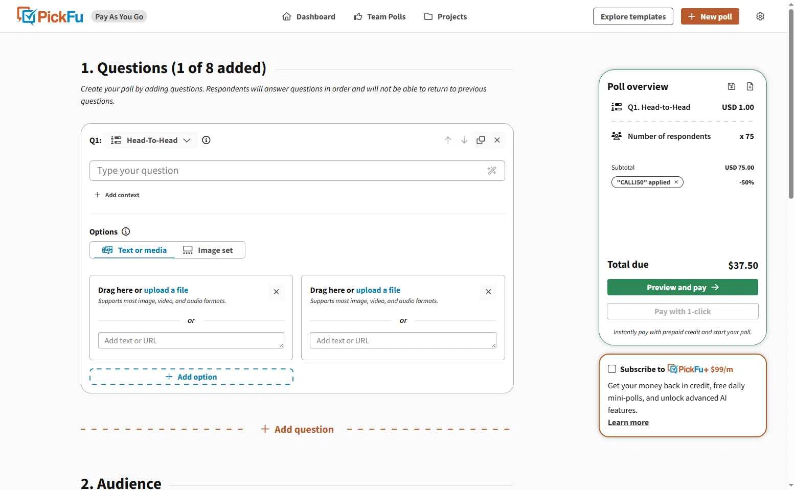 PickFu checkout page showing PickFu promo code box | Screenshot taken by SimplyCodes community member on Aug 10, 2025