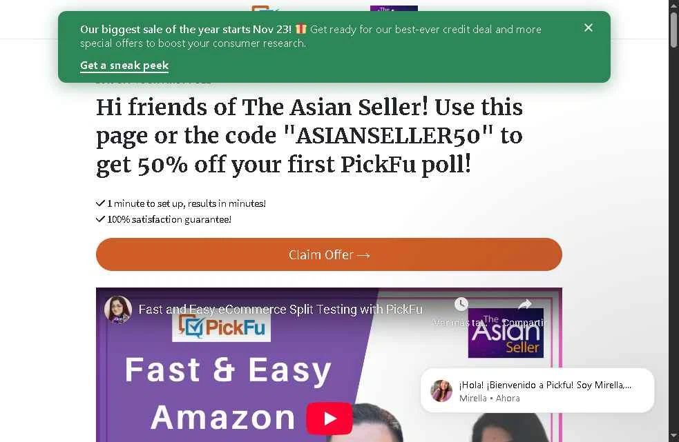 PickFu checkout page showing PickFu promo code box | Screenshot taken by SimplyCodes community member on Nov 20, 2025