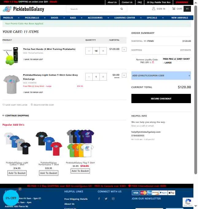 Pickleball Galaxy checkout page showing Pickleball Galaxy coupon code box | Screenshot taken by SimplyCodes community member on Jan 30, 2026