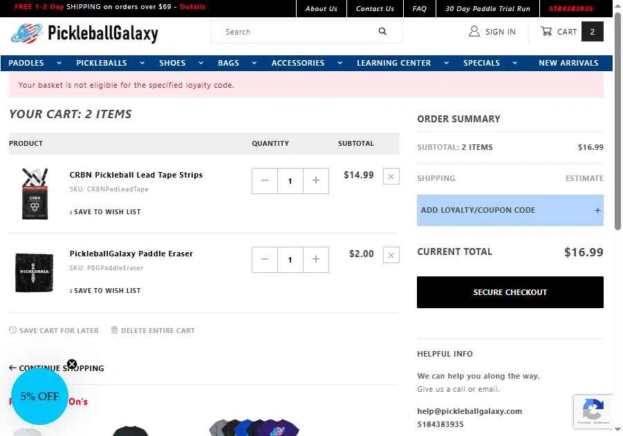 Pickleball Galaxy checkout page showing Pickleball Galaxy coupon code box | Screenshot taken by SimplyCodes community member on Jan 30, 2026