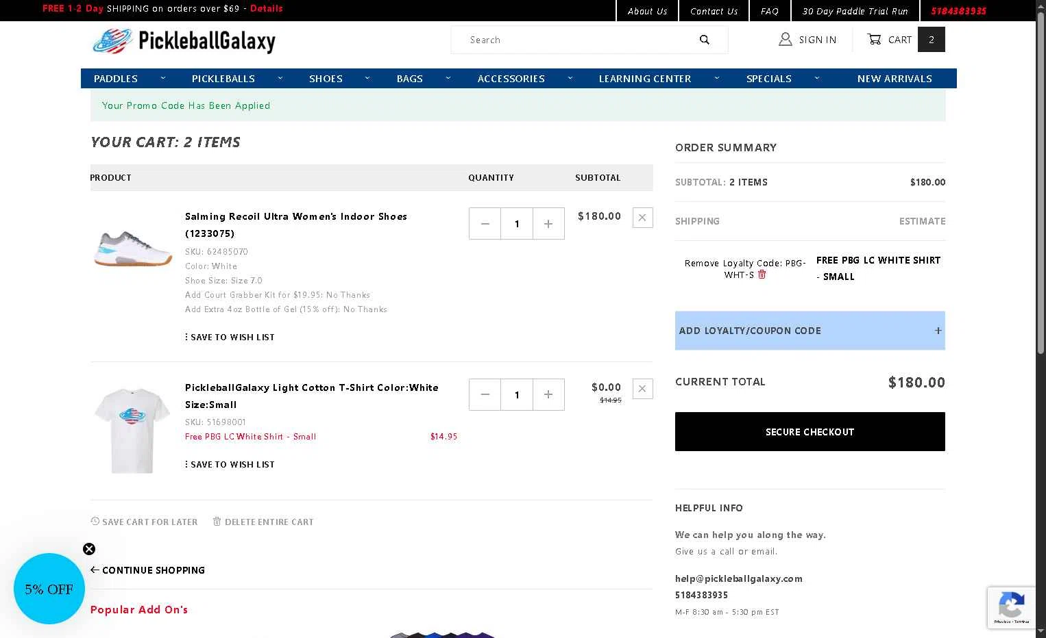 Pickleball Galaxy checkout page showing Pickleball Galaxy coupon code box | Screenshot taken by SimplyCodes community member on Jan 30, 2026