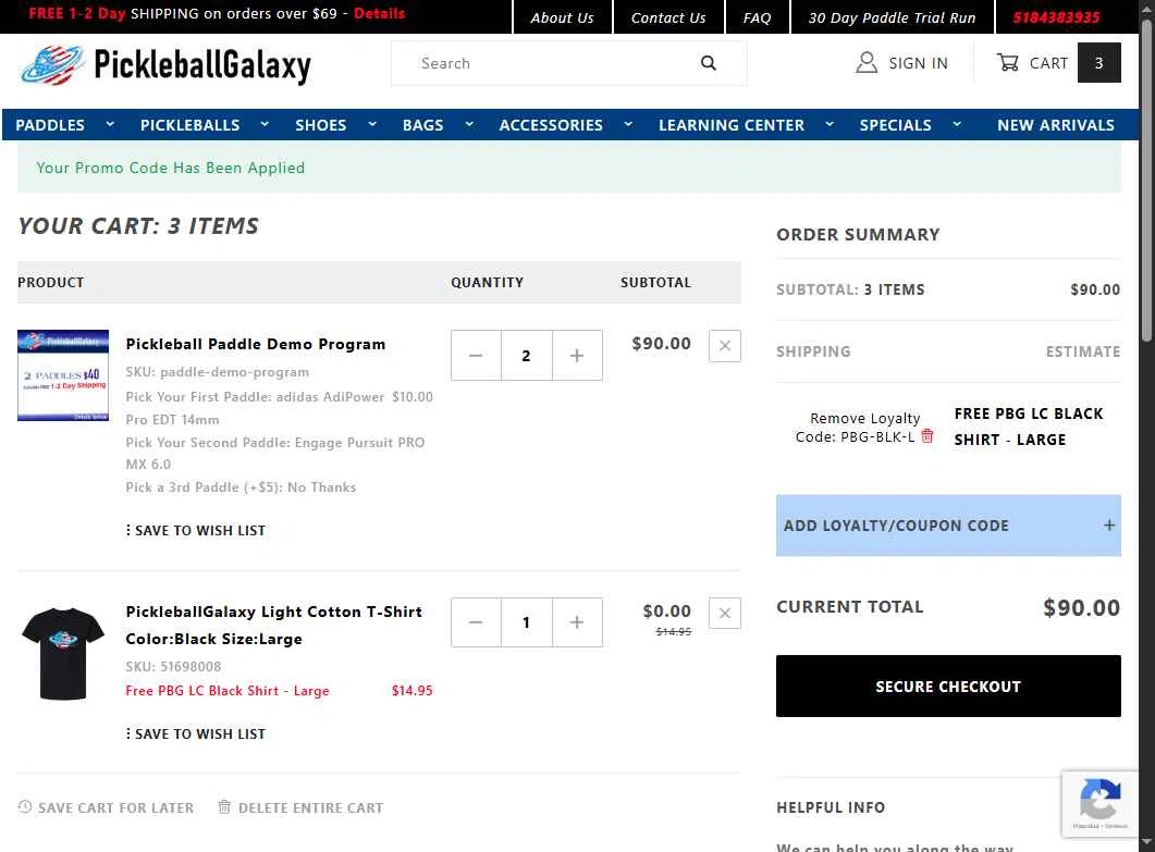 Pickleball Galaxy checkout page showing Pickleball Galaxy coupon code box | Screenshot taken by SimplyCodes community member on Feb 2, 2026