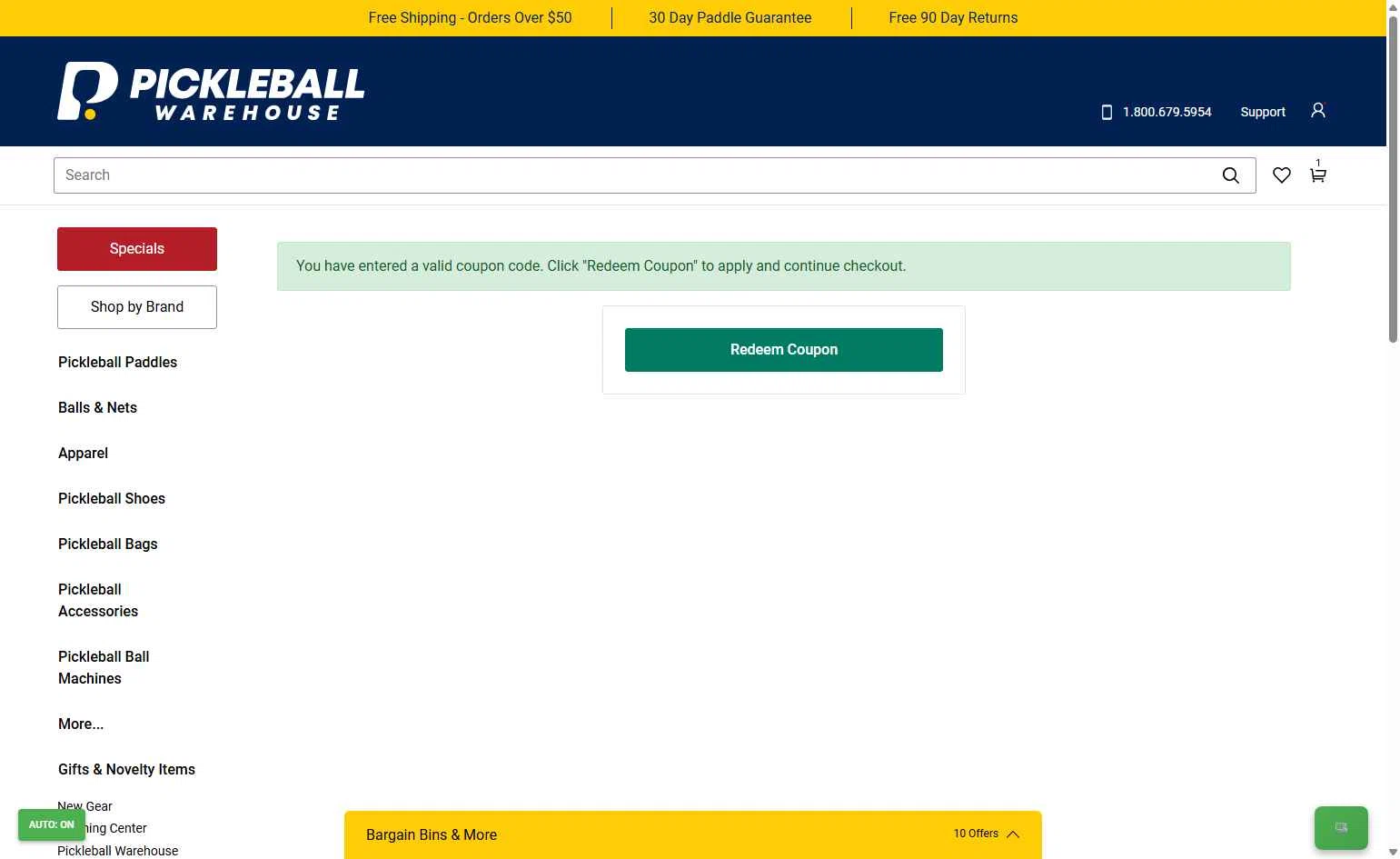 Pickleball Warehouse checkout page showing Pickleball Warehouse discount code box | Screenshot taken by SimplyCodes community member on Nov 13, 2025