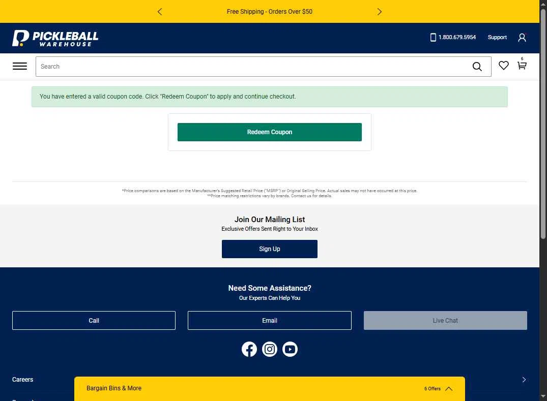 Pickleball Warehouse checkout page showing Pickleball Warehouse discount code box | Screenshot taken by SimplyCodes community member on Sep 29, 2025