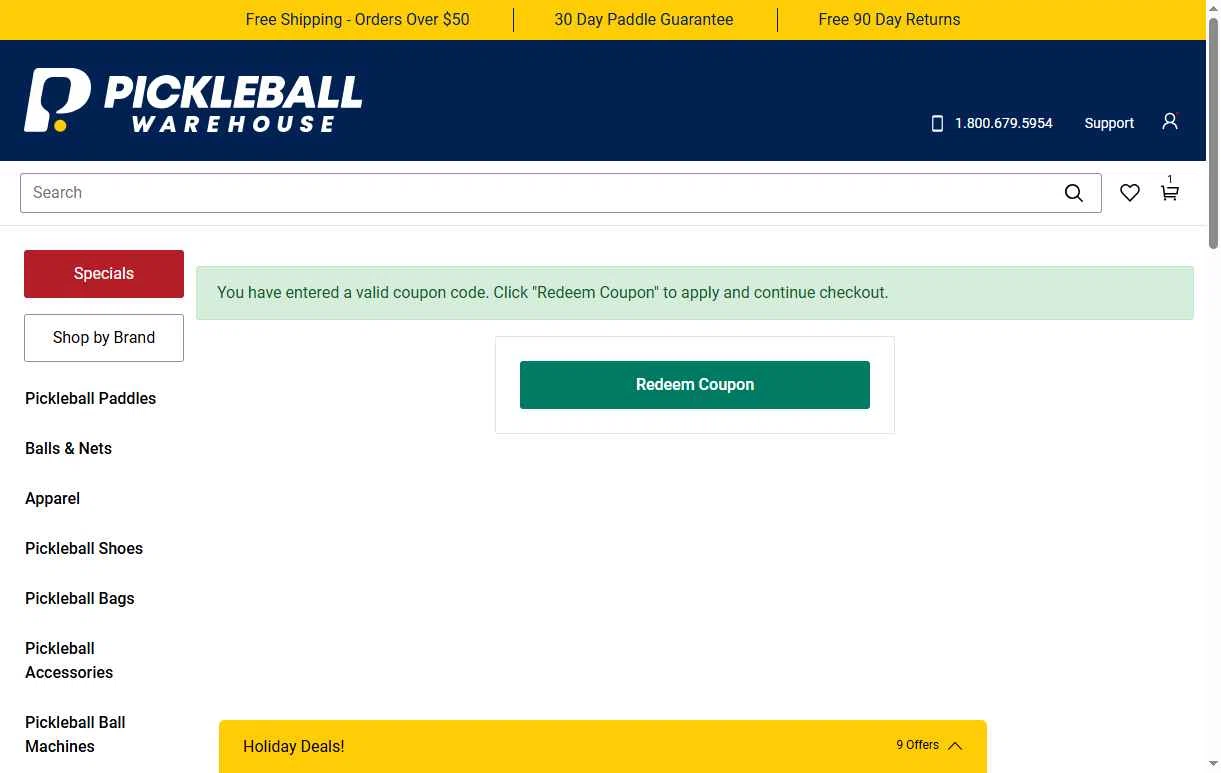 Pickleball Warehouse checkout page showing Pickleball Warehouse discount code box | Screenshot taken by SimplyCodes community member on Dec 7, 2025