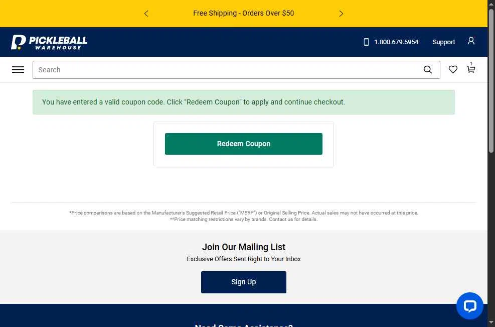 Pickleball Warehouse checkout page showing Pickleball Warehouse discount code box | Screenshot taken by SimplyCodes community member on Jan 14, 2026