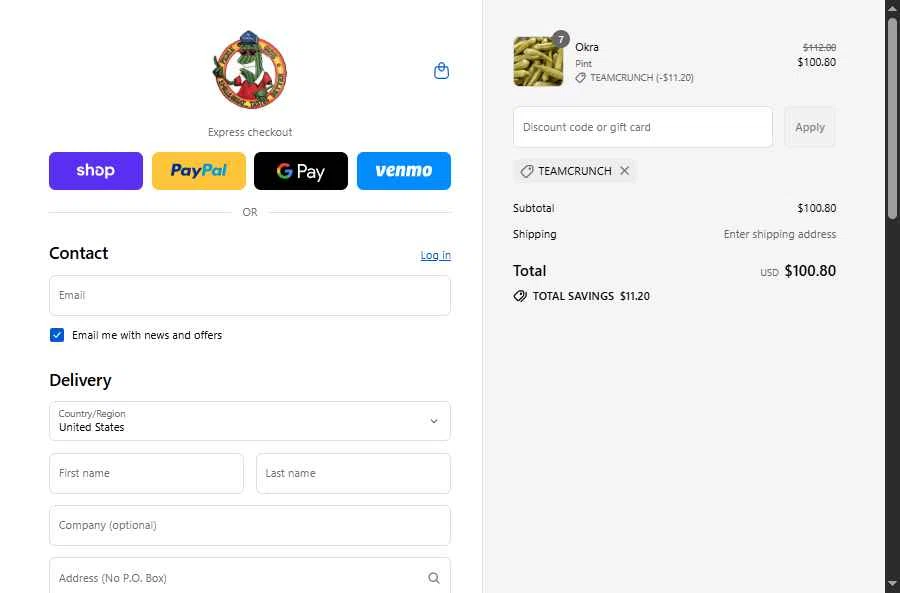 The Pickle Guys checkout page showing The Pickle Guys discount code box | Screenshot taken by SimplyCodes community member on Aug 29, 2025