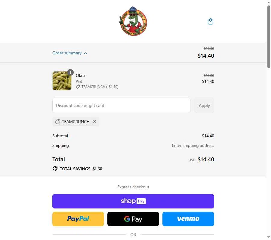 The Pickle Guys checkout page showing The Pickle Guys discount code box | Screenshot taken by SimplyCodes community member on Jul 3, 2025