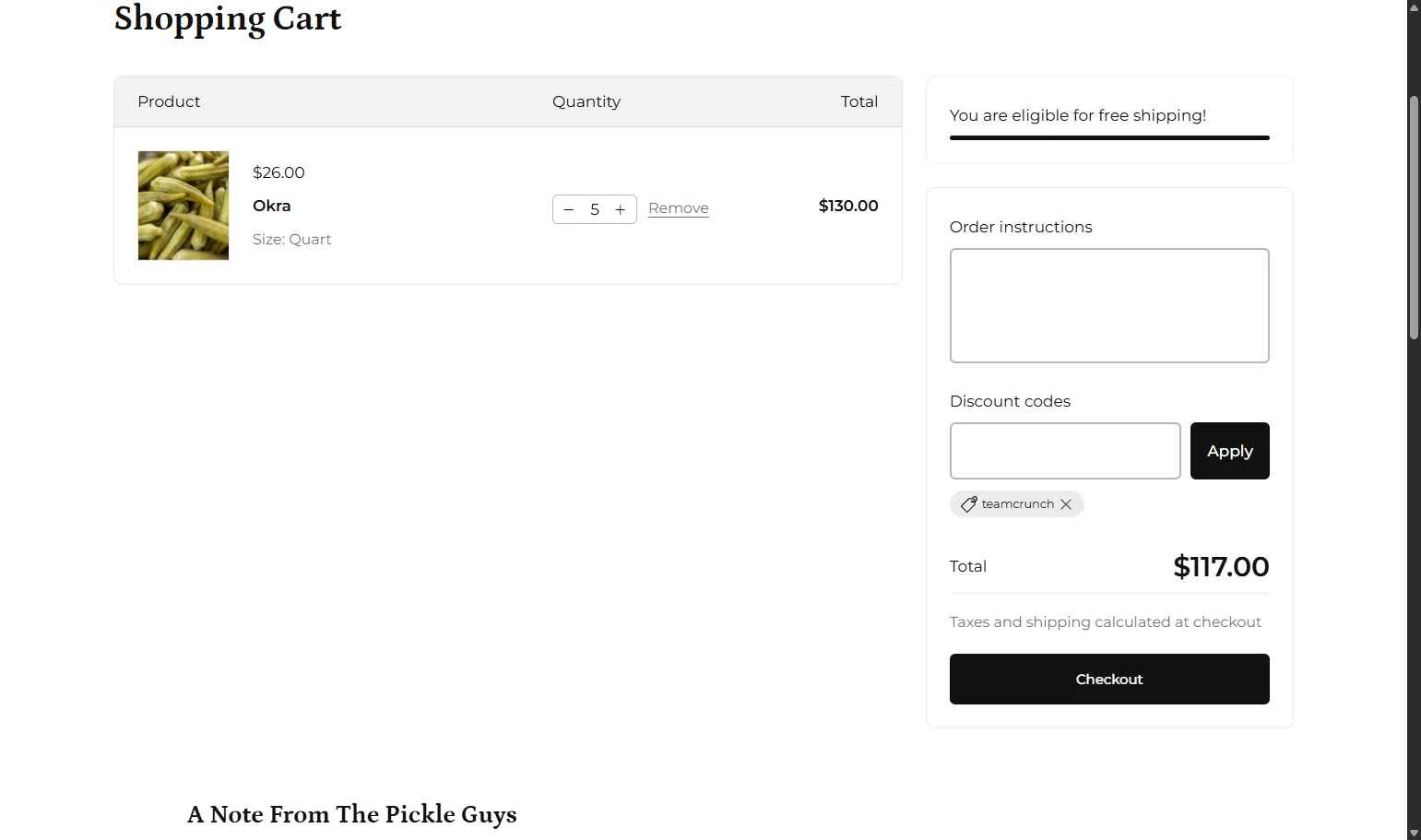 The Pickle Guys checkout page showing The Pickle Guys discount code box | Screenshot taken by SimplyCodes community member on Dec 1, 2025