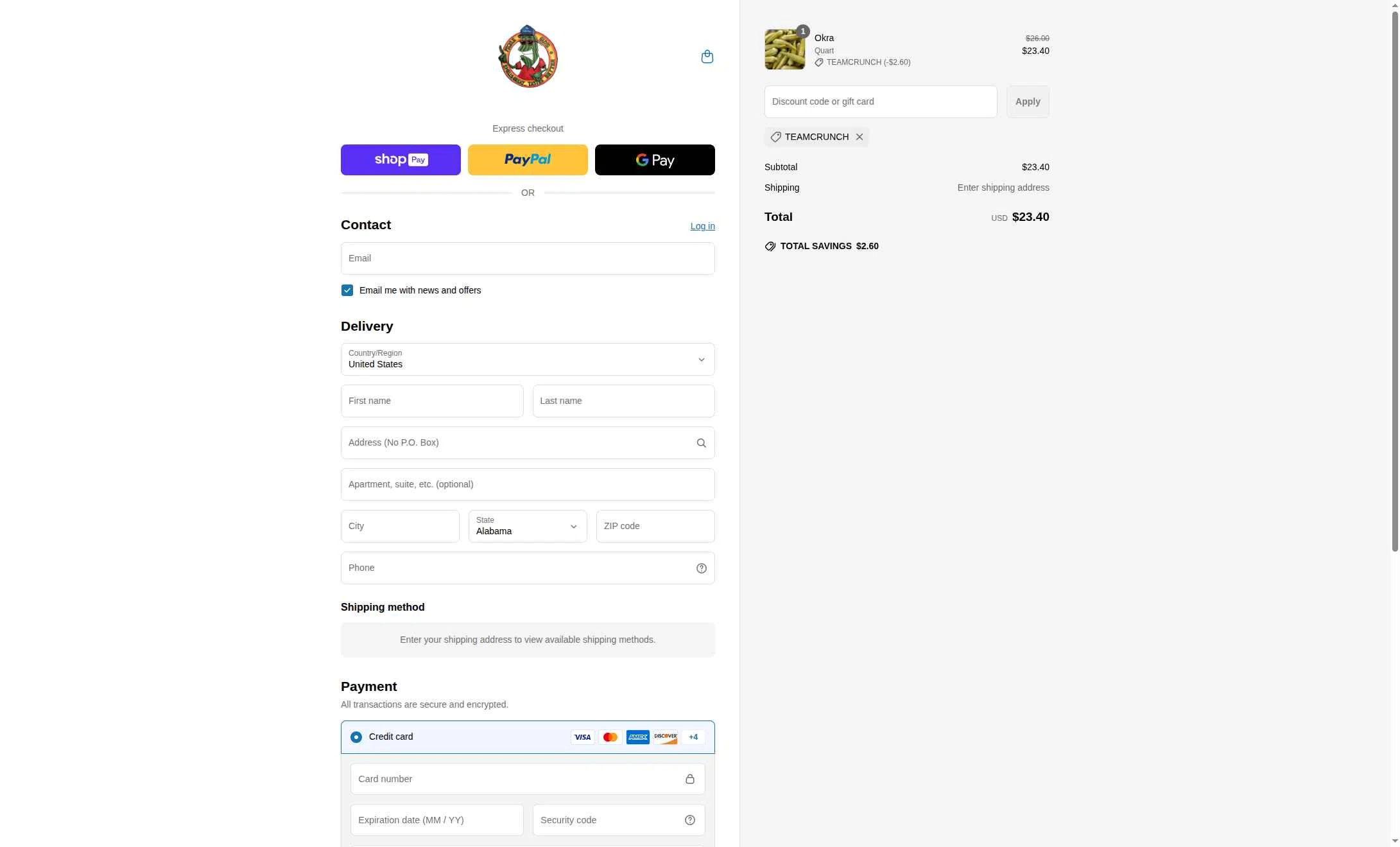 The Pickle Guys checkout page showing The Pickle Guys discount code box | Screenshot taken by SimplyCodes community member on Jun 4, 2025