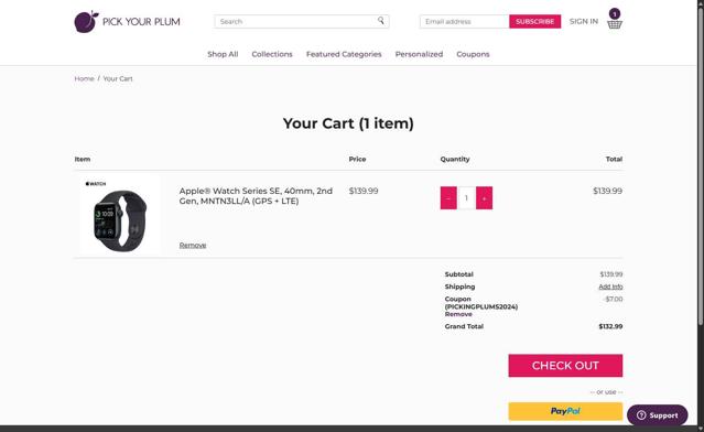 Pick Your Plum checkout page showing Pick Your Plum discount code box | Screenshot taken by SimplyCodes community member on Aug 21, 2025