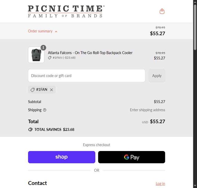 Picnic Time checkout page showing Picnic Time promo code box | Screenshot taken by SimplyCodes community member on Sep 8, 2025