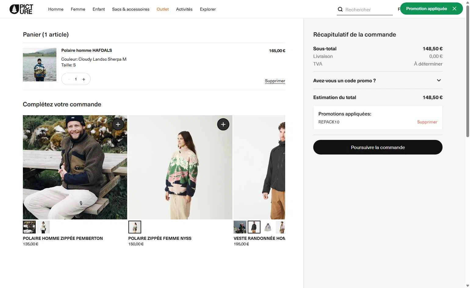 Picture Organic Clothing checkout page showing Picture Organic Clothing promo code box | Screenshot taken by SimplyCodes community member on Sep 26, 2025