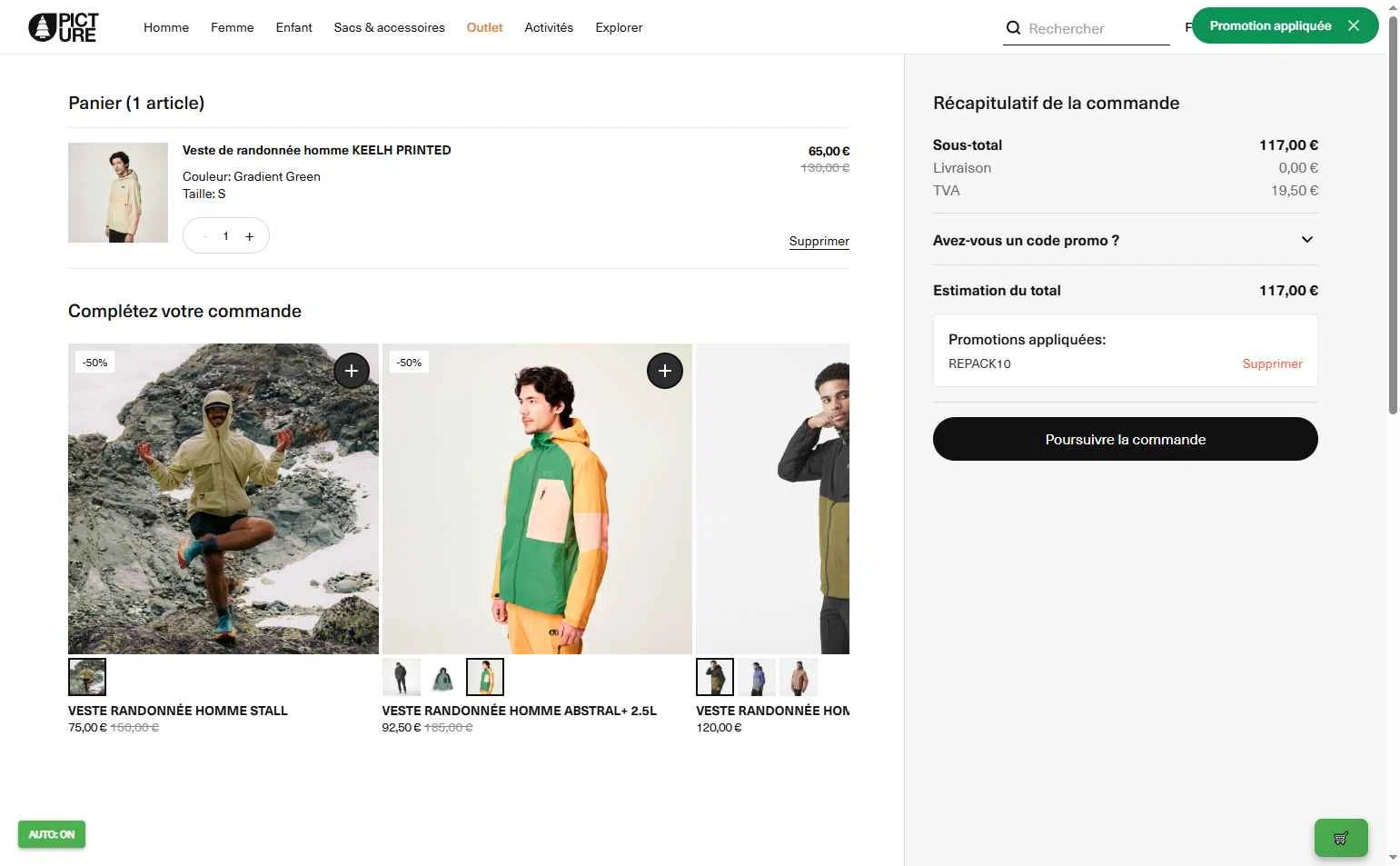 Picture Organic Clothing checkout page showing Picture Organic Clothing promo code box | Screenshot taken by SimplyCodes community member on Oct 2, 2025