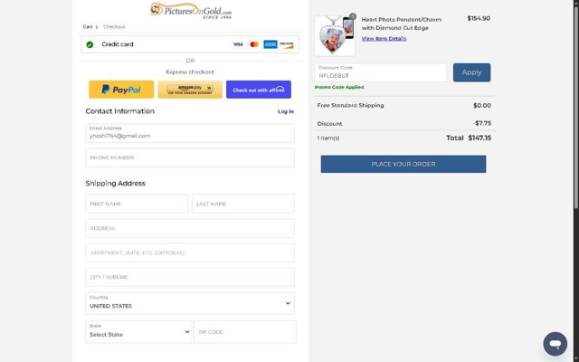 PicturesOnGold checkout page showing PicturesOnGold promo code box | Screenshot taken by SimplyCodes community member on Aug 23, 2025