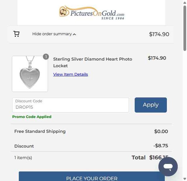 PicturesOnGold checkout page showing PicturesOnGold promo code box | Screenshot taken by SimplyCodes community member on Aug 27, 2025