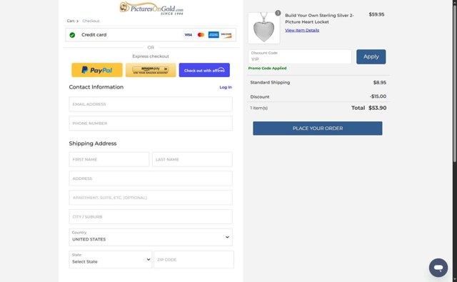 PicturesOnGold checkout page showing PicturesOnGold promo code box | Screenshot taken by SimplyCodes community member on Aug 25, 2025