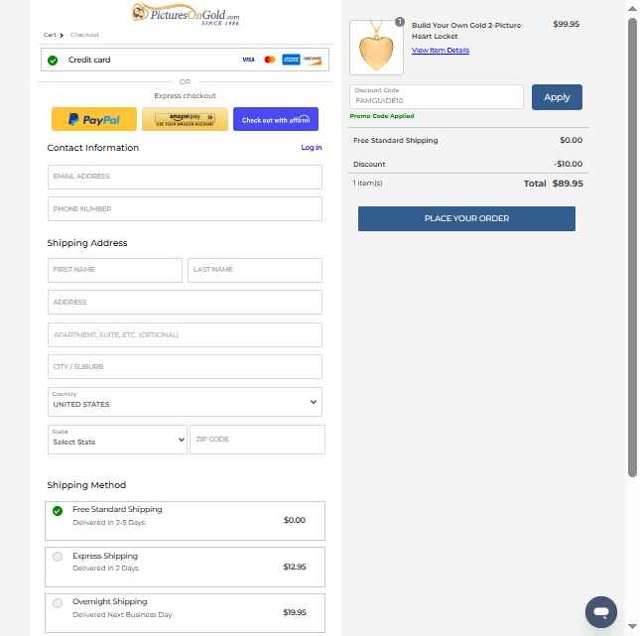 PicturesOnGold checkout page showing PicturesOnGold promo code box | Screenshot taken by SimplyCodes community member on Aug 19, 2025