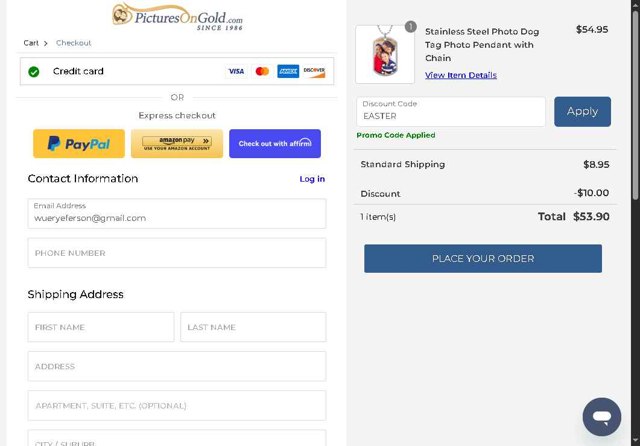 PicturesOnGold checkout page showing PicturesOnGold promo code box | Screenshot taken by SimplyCodes community member on Aug 19, 2025