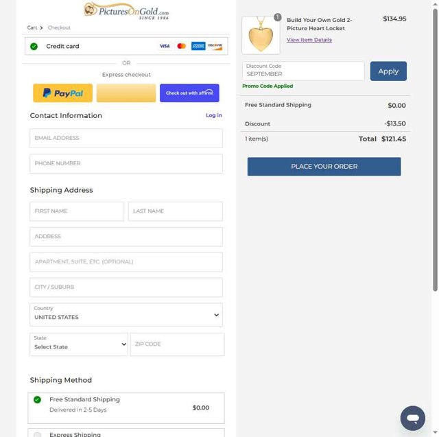 PicturesOnGold checkout page showing PicturesOnGold promo code box | Screenshot taken by SimplyCodes community member on Aug 19, 2025