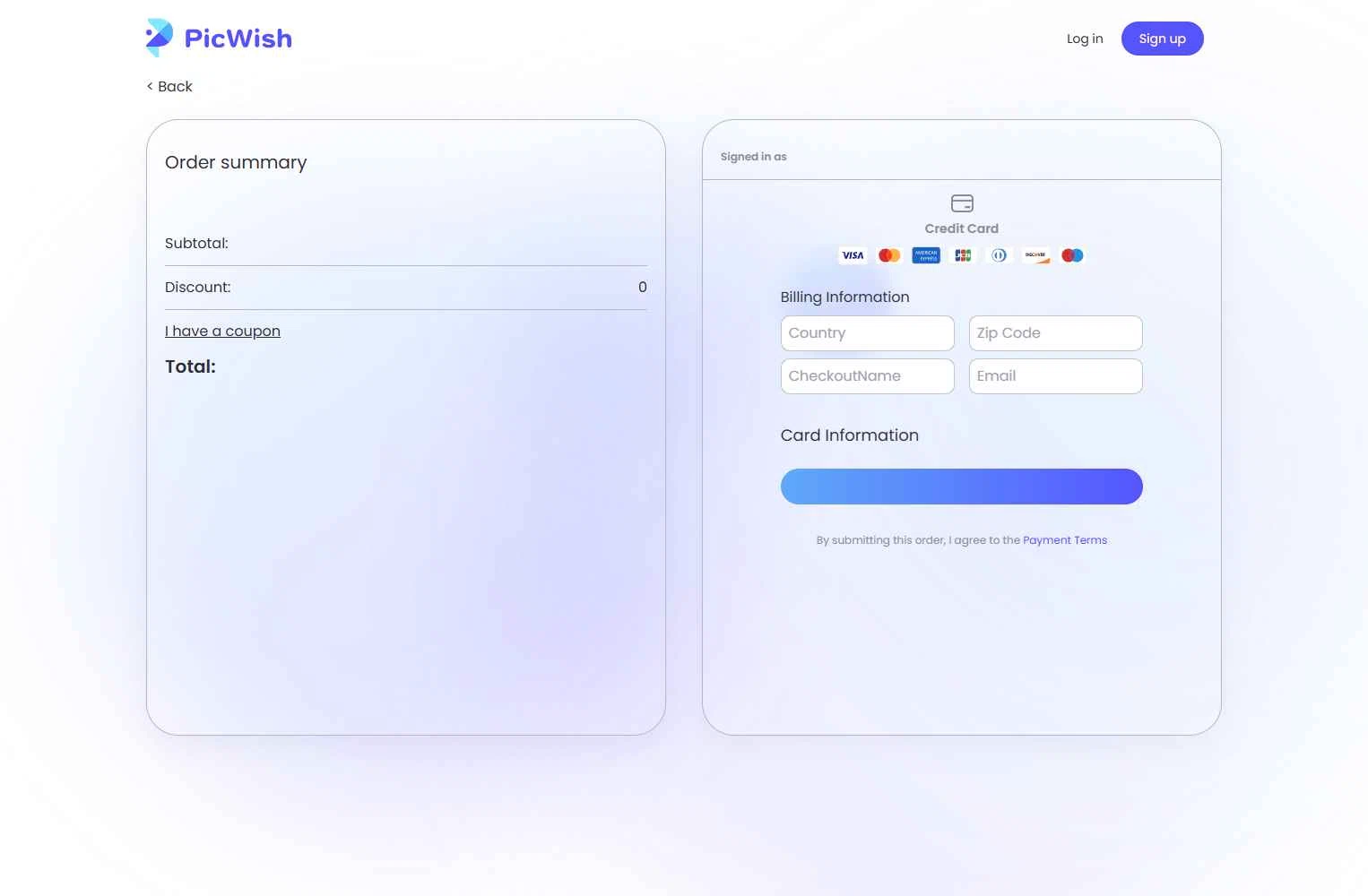 PicWish checkout page showing PicWish coupon code box | Screenshot taken by SimplyCodes community member on Dec 4, 2025