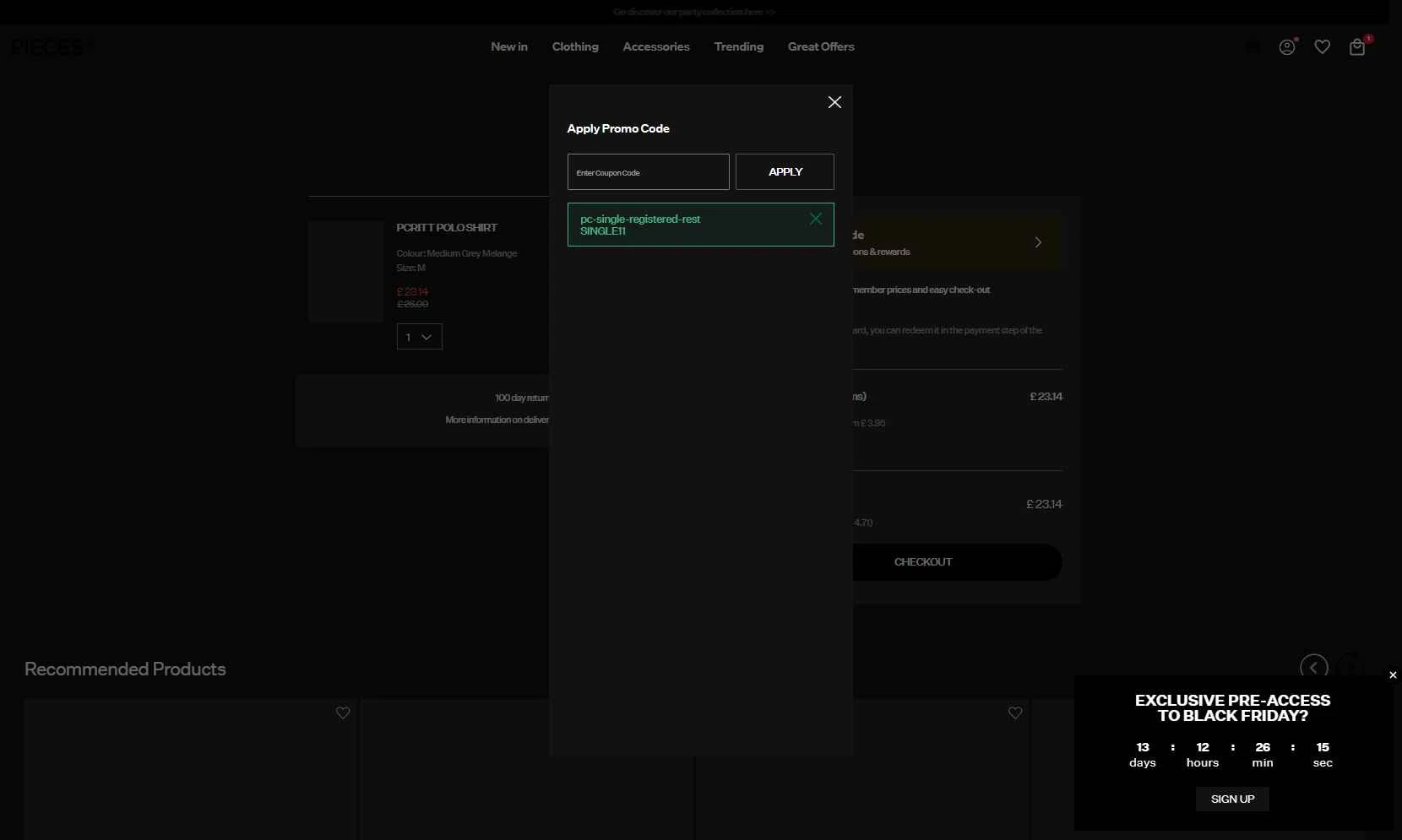 PIECES UK checkout page showing PIECES UK promo code box | Screenshot taken by SimplyCodes community member on Nov 9, 2025