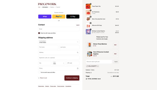 Piecework Puzzles checkout page showing Piecework Puzzles promo code box | Screenshot taken by SimplyCodes community member on Sep 4, 2025