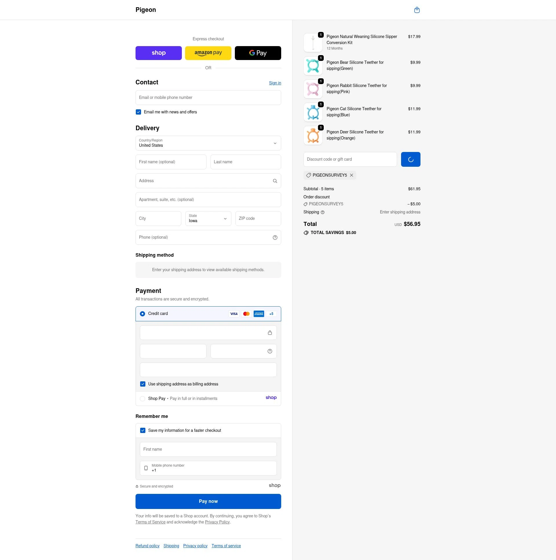 Pigeon Shop checkout page showing Pigeon Shop promo code box | Screenshot taken by SimplyCodes community member on Jan 4, 2026
