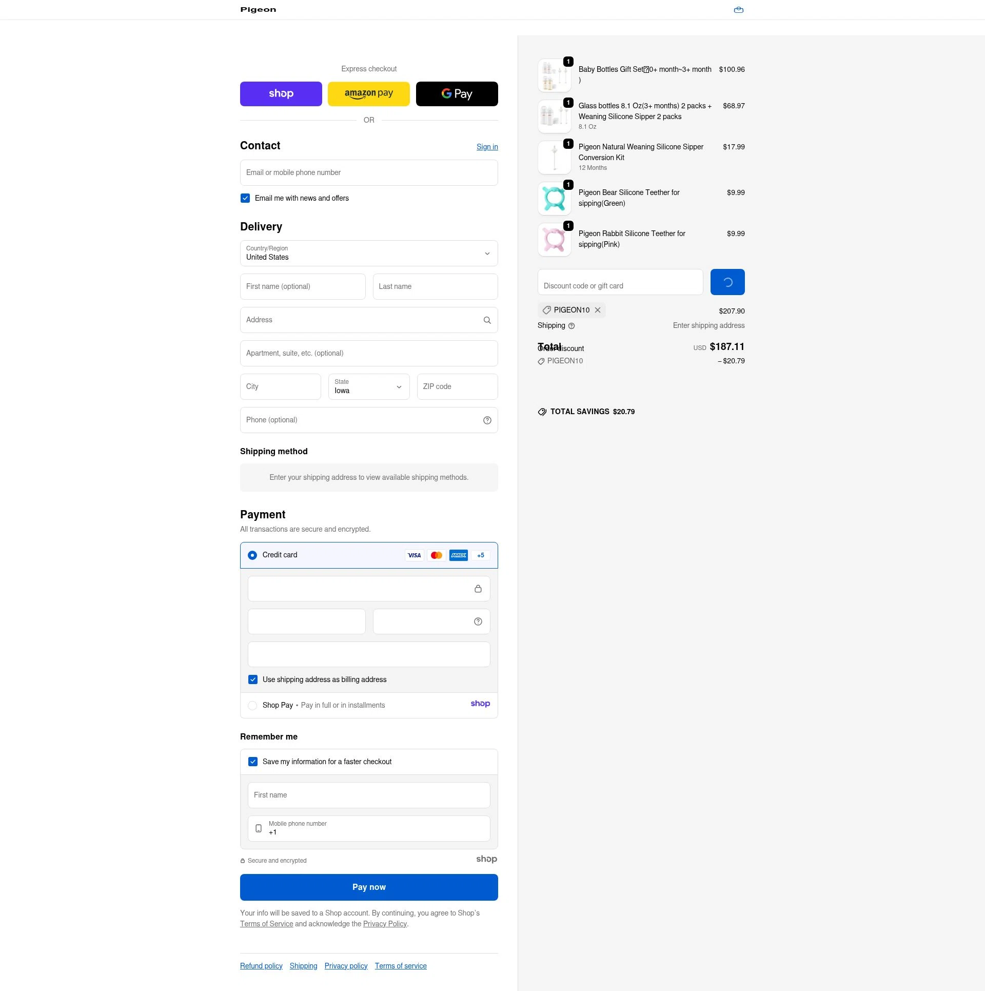 Pigeon Shop checkout page showing Pigeon Shop promo code box | Screenshot taken by SimplyCodes community member on Dec 30, 2025